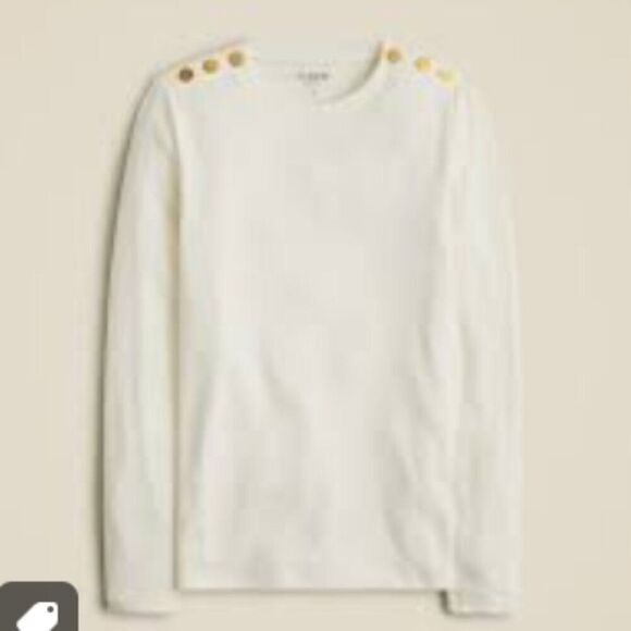 J. Crew The Perfect Fit Brass Button long sleeve Ivory Tee NWT - Picture 3 of 8